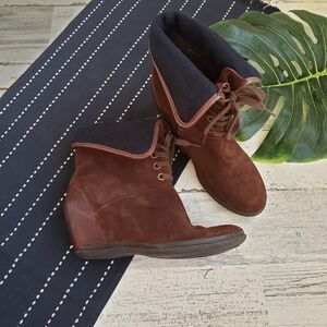 Camper| Wedge Leather Fold Over Ankle Boots Zip Side Size 37